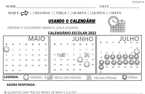 atividade usando o calendário